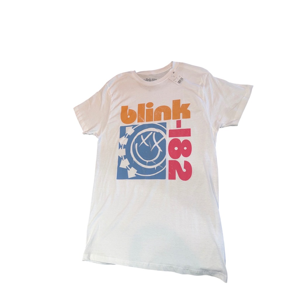 Blink-182 Men/Women/Unisex XL White Graphic T-Shirt Smiley Logo Band Tee NWT